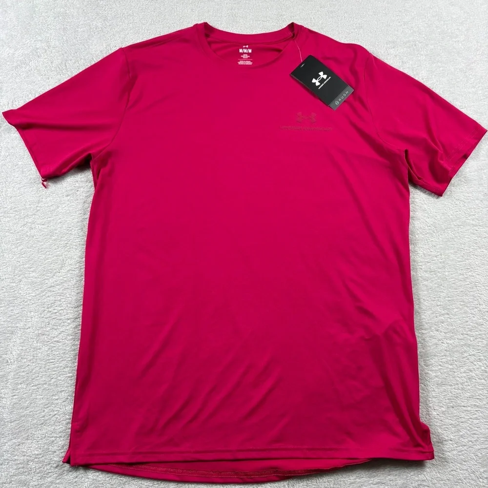 Under Armour Rush Vanish Energy T Shirt Men Medium Pink Stretch Embroidered Logo